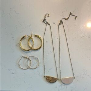 Elegant Gold Jewelry Set, Two necklaces with two earring pairs, great condition